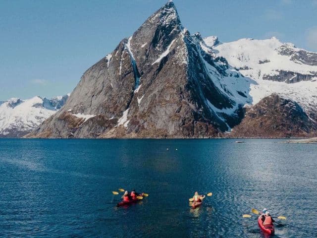 Winter kayak in Reinefjord, Lofoten