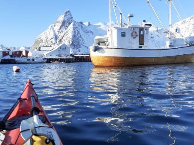 Winter kayak in Reinefjord, Lofoten